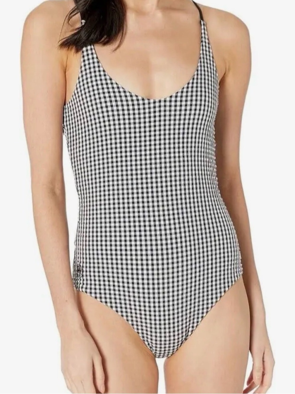 Hurley Gingham One-Piece Swimsuit Black & White Cheeky Size X-Large